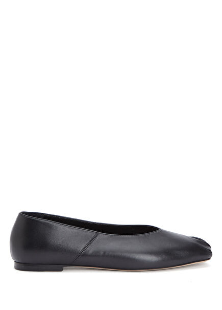 Black Draped Women's Leather Ballet Flats