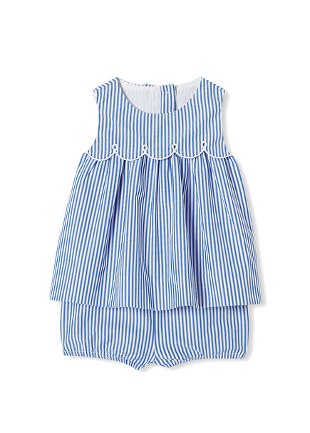 Blue Striped Poplin Baby Girl Shorts Set