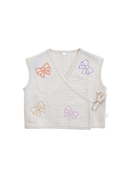 Girls' Vest with Beige Bow Embroidery