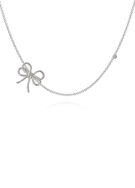 Silver Ribbon Cubic Zirconia Women's Necklace