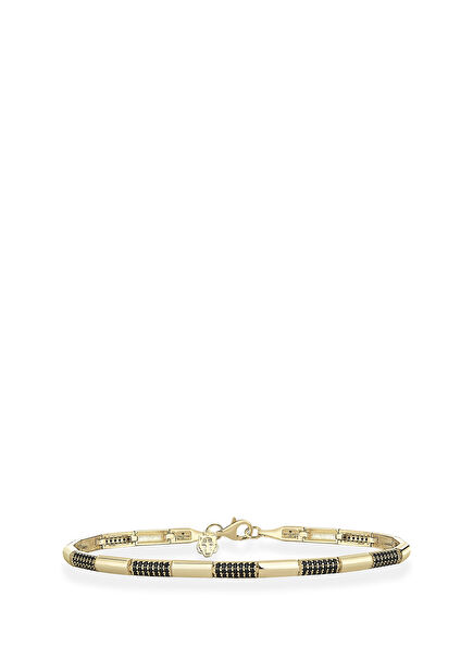 Tiger Charm Baseline 925 Sterling Silver 14K Gold Plated Men's Bracelet