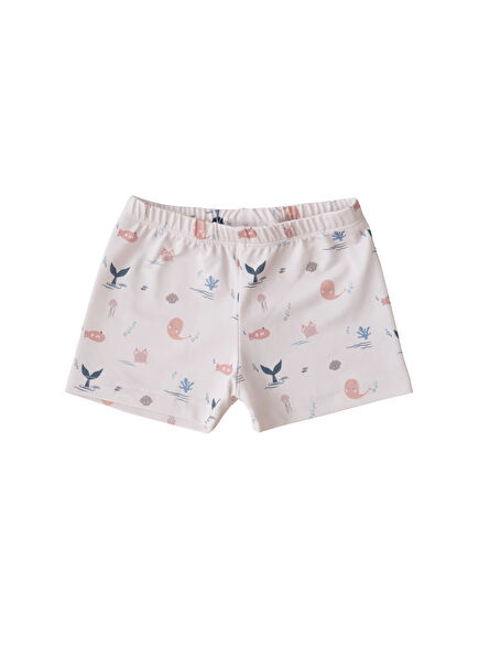 Marine Underwater Patterned White Boys' Swim Shorts