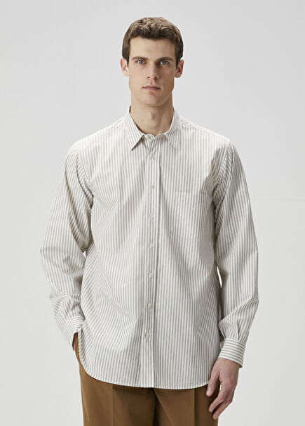 Kardiff Açık Bej Çizgi Desenli Gömlek