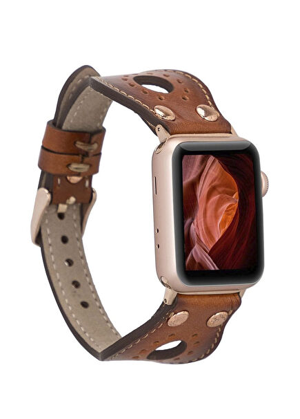 BloomBand Rose Gold Buckle Leather Apple Watch Strap 44/45/46/49mm Women's Smart Watch Band