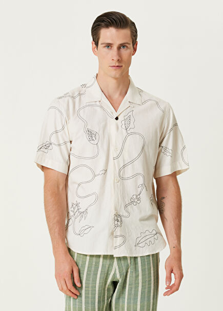 Ronen Ecru Figure Patterned Short Sleeve Shirt