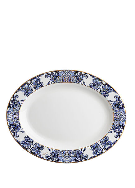 Azulejos Blue and White Patterned Porcelain Oval Serving Plate 36 cm