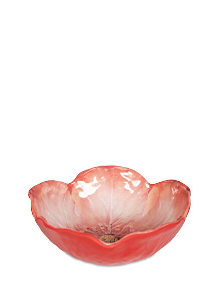 Botanica Çiçek Desenli Mercan Rengi Melamin Çukur Tabak 18 cm