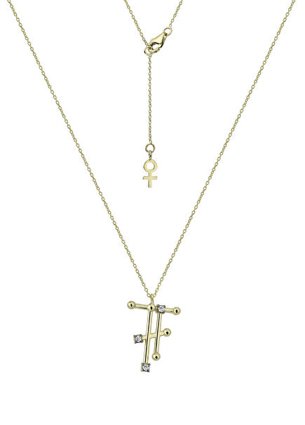 Galaktik Harf Pırlantalı Kadın Altın Kolye-T