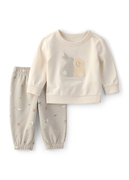 Ivory Colored Long Sleeve Top and Pants Unisex Baby Set of 2