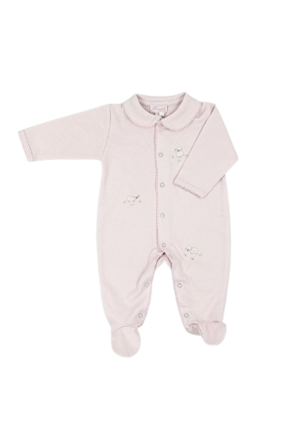 Pembe Nakışlı Kız Bebek Patikli Tulum