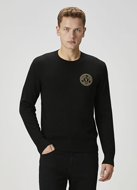 Siyah Logo Nakışlı Kazak