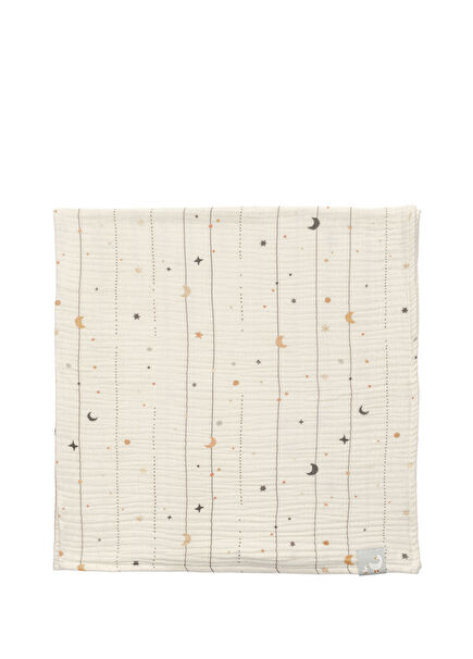 Moonloops Baskılı Krem Rengi Pamuk 4 Kat Müslin Bebek Örtüsü
