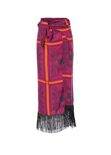 Balia Midi Slit Black Fringed Women's Pareo Skirt