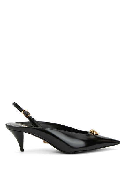 Siyah Medusa Tokalı Kadın Deri Sandalet