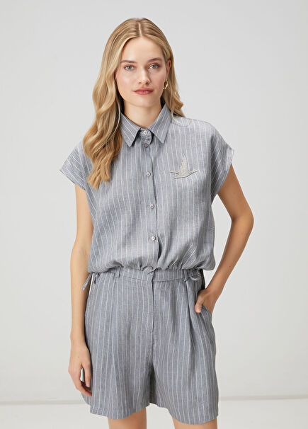 Grey Striped Embellished Shirt