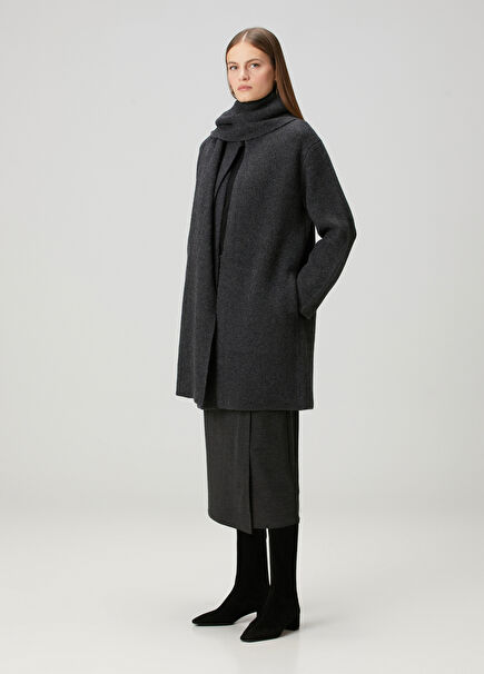 Dark Gray Scarf Detail Coat