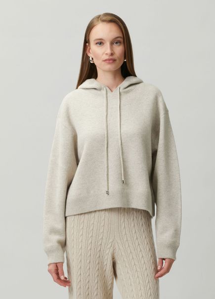 Mona Krem Kapüşonlu Kaşmir Sweatshirt