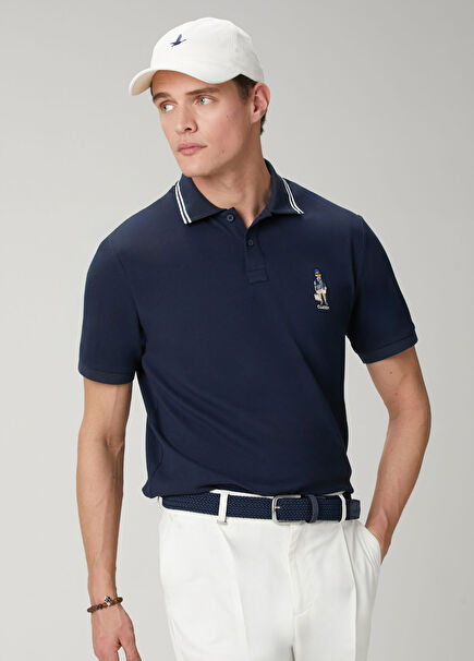 Dark Navy Comfort Fit Pique Polo T-Shirt