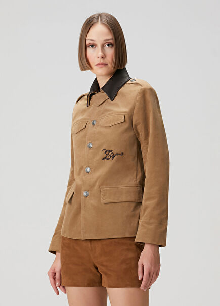 Koyu Bej Kadife Ceket