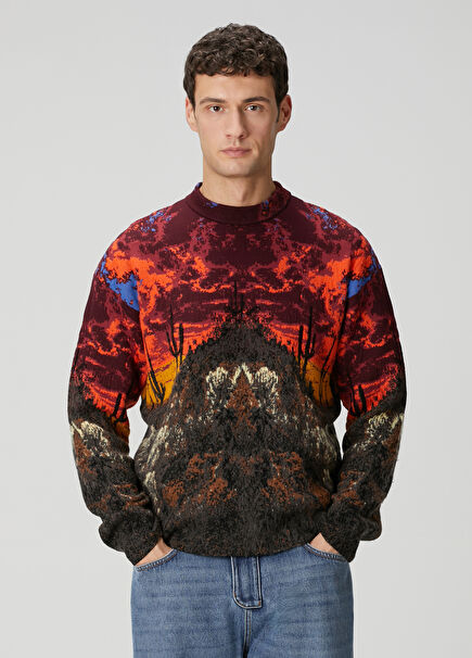 Çok Renkli Manzara Jakarlı Kazak