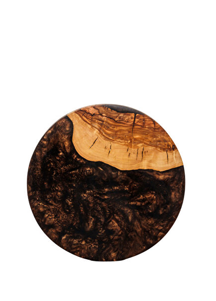 Sole Kahverengi Zeytin Ağacı Pirinç Ayaklı Dekoratif Tabak