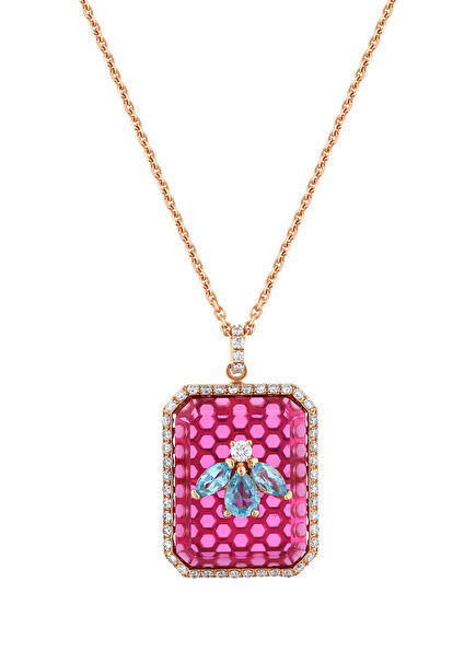 Honeycomb Diamond Blue Topaz Women's Gold Necklace