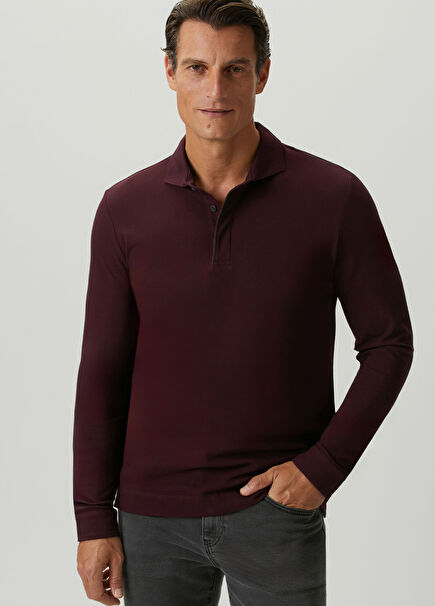 Burgundy Long Sleeve Pique Shirt