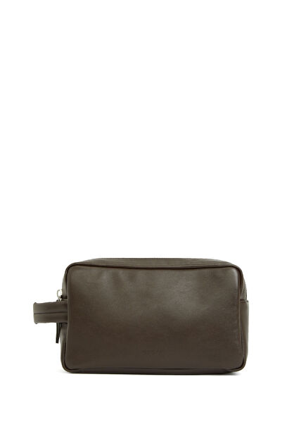 Koyu Kahverengi Deri Tıraş Çantası