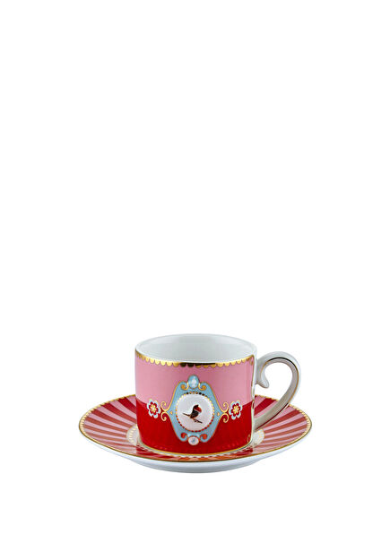 Love Birds Madalyon Kuşlu Porselen Kahve Fincanı