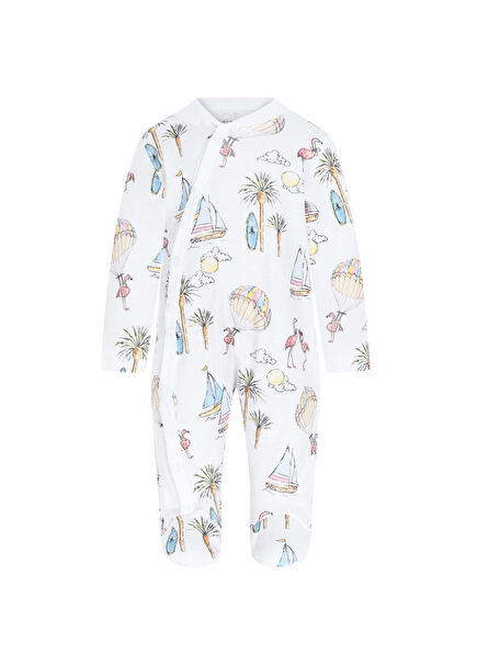 Uzun Kollu Desenli Yenidoğan Unisex Bebek Tulum
