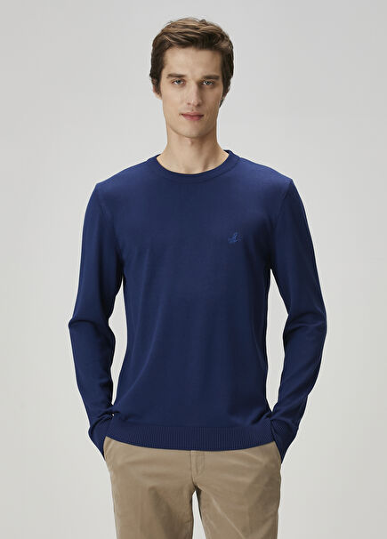 Dark Blue Logo Embroidered Knitwear