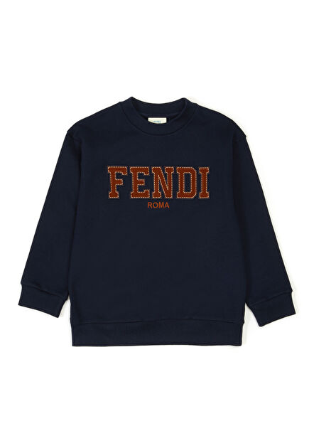 Koyu Mavi Logo Nakışlı Erkek Çocuk Sweatshirt