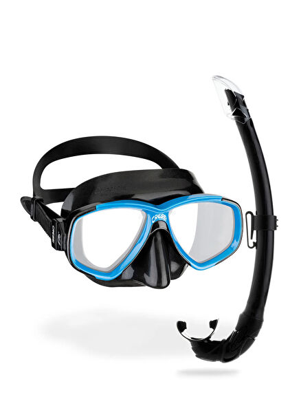 Perla Mare Black & Blue Unisex Mask and Snorkel Set