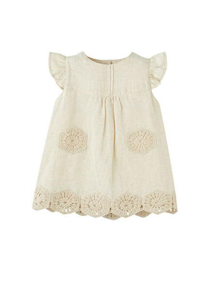 Boho Raw Desenli Bej Kız Çocuk Elbise