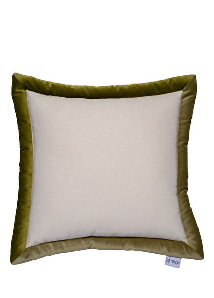 Bicolore Yeşil Kadife Kenarlı Keten Yastık 50x50 cm