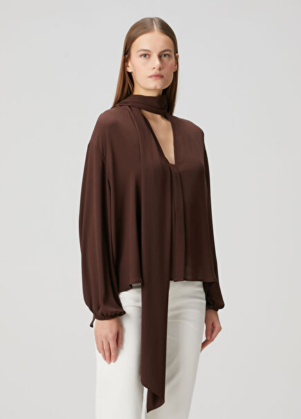 Inna Brown Scarf Detailed Blouse