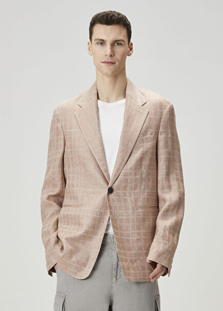 Beige Plaid Linen Jacket