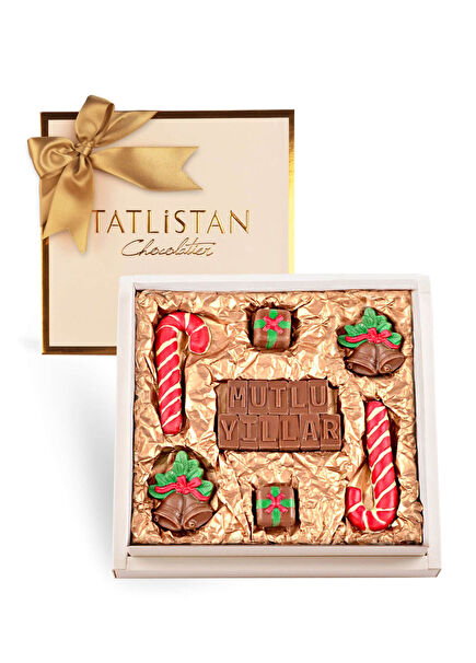 Mutlu Yıllar Yazılı, Şemsiye Ve Çanlı Yılbaşı Çikolatası 250 gr