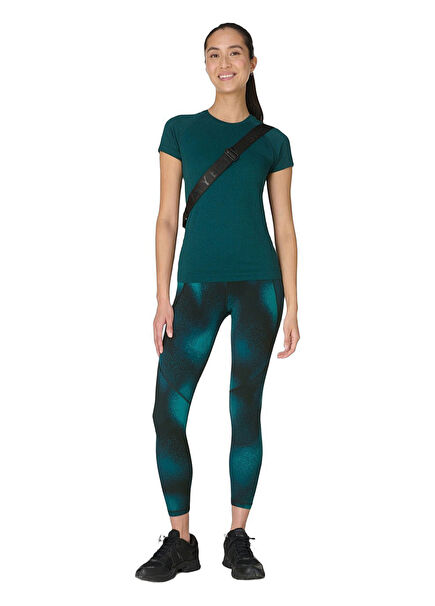 Power 7/8 Workout Leggings Green Patterned Women's Sports Leggings