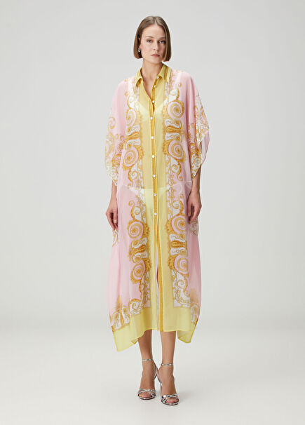Pembe Sarı Desenli Kaftan