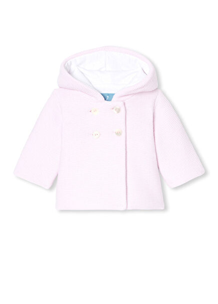 Pembe İnterlok Örgü Kapüşonlu Kız Bebek Mont