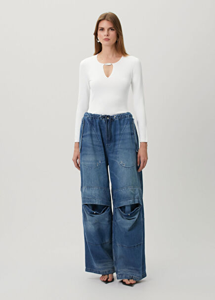 Mavi Beli Kordonlu Kargo Jean Pantolon