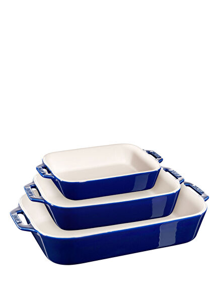 Dark Blue Ceramic 3 Piece Baking Tin Set