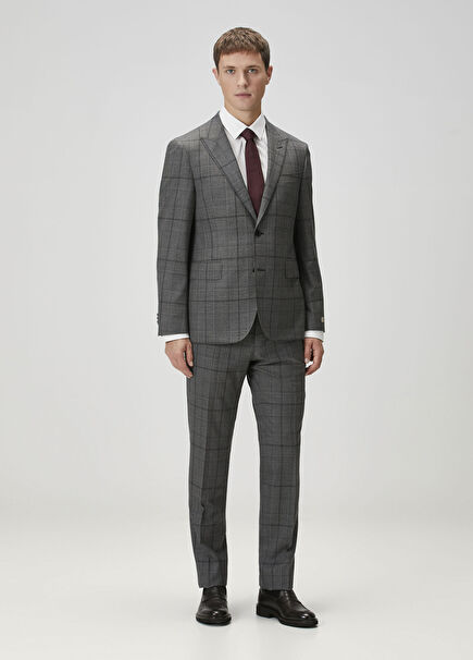 Drop 7 Gri Ekose Desenli Yün Takım Elbise