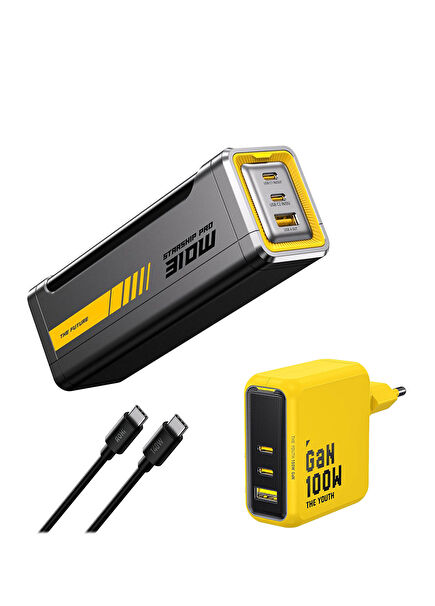 Starship 20.000 mAh 310W Powerbank, Youth 3 Portlu 100W Şarj Adaptörü