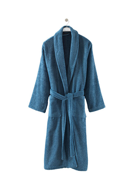 Sicilia Mavi Pamuklu Bukle Unisex Bornoz