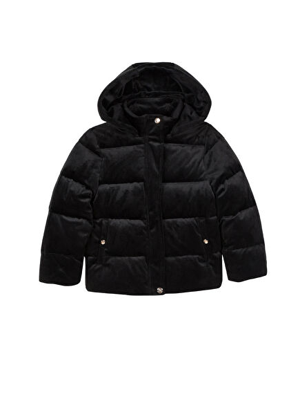 Black Velvet Hooded Girls' Doudoune Coat