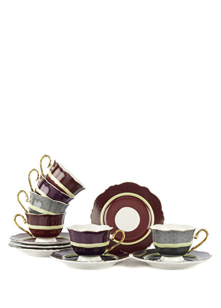 Romantic Renkli Porselen 6'lı Kahve Fincanı Seti