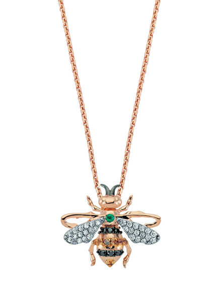 Queen Bee M Çift Safir Kanat Pırlanta Altın Kolye