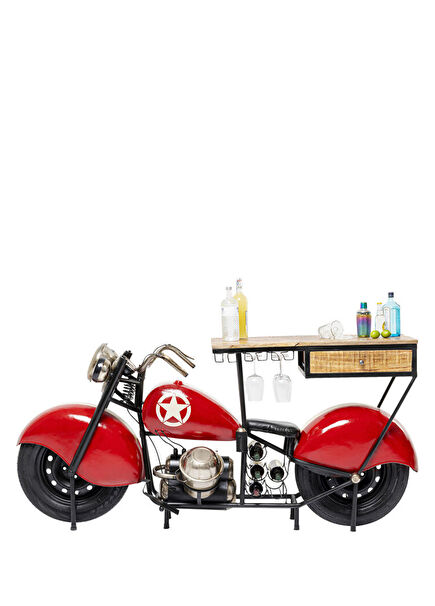 Red Motorcycle Wooden Bar Console